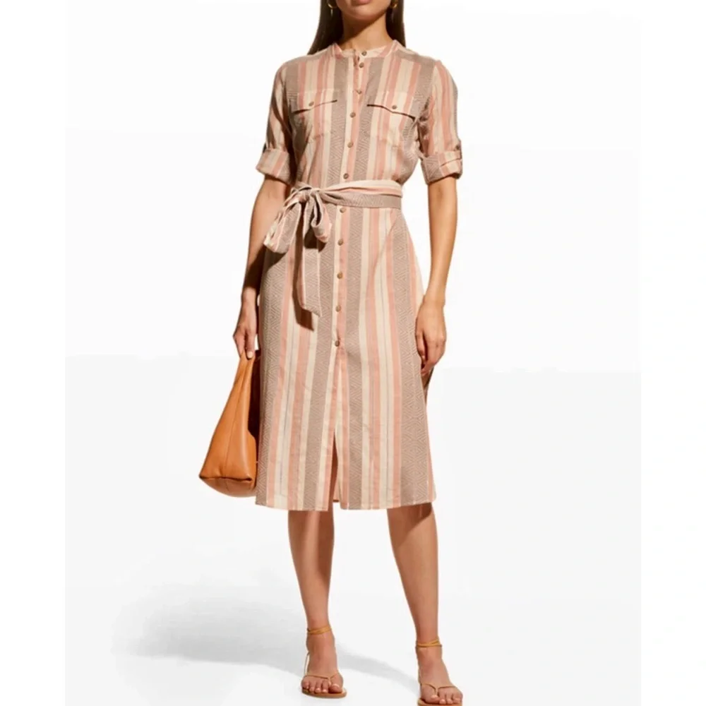 Veronica Beard Blush Stripe Makua Button Down Midi Dress In Blush NWT - Picture 1 of 15